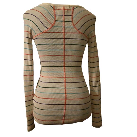 Y2K Ocean Pacific Striped S Ribbed Waffle Knit Top Fitted Rainbow VTG - Picture 2 of 9